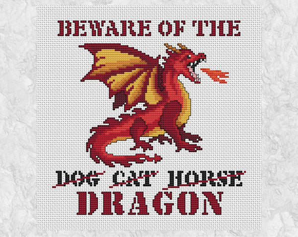 'Beware of the Dragon' cross stitch pattern