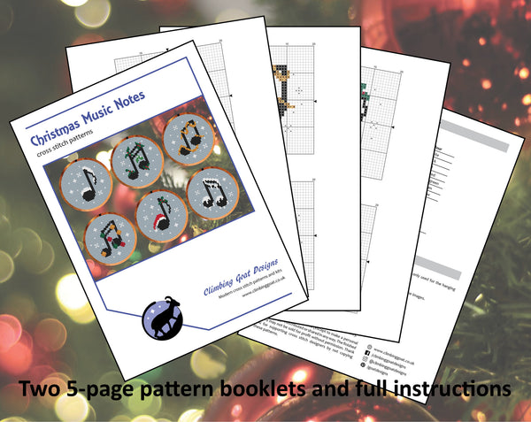 Christmas Music Notes cross stitch patterns - pages of PDF. Two 5-page pattern booklets and full instructions.