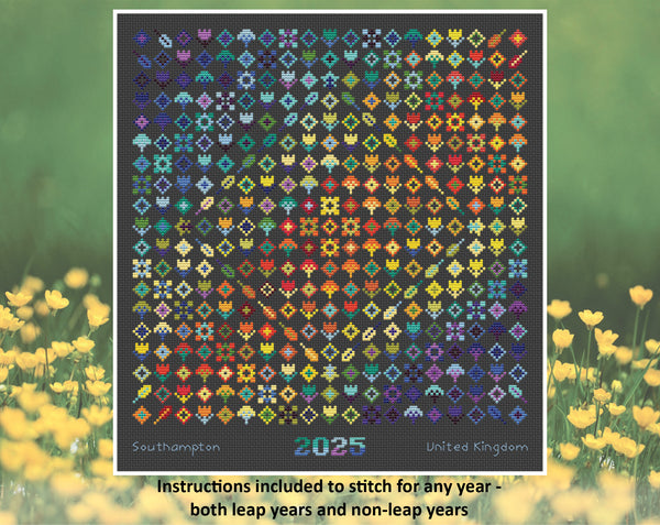 Rainbow Temperature Garden cross stitch pattern - maximum and minimum temperatures version. Instructions included to stitch for any year - both leap years and non-leap years.