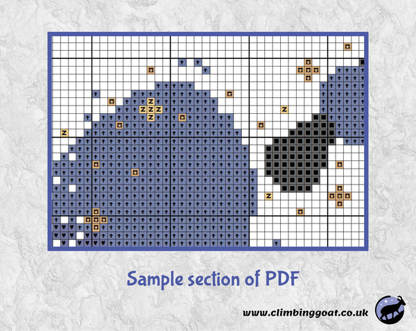 Singing Heart cross stitch pattern. Silhouette of a singer and microphone making a heart shape with musical notes. Sample section of PDF.