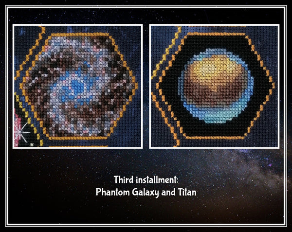 Wonders of the James Webb Space Telescope Stitchalong. Third installment: Phantom Galaxy and Titan