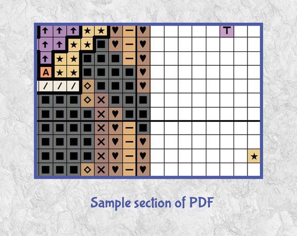 Coronation Bunnies cross stitch pattern. Sample section of PDF.