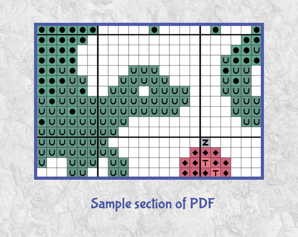 Dragon Christmas Tree cross stitch pattern. Christmas tree shape made up of dragon silhouettes. Section of PDF.