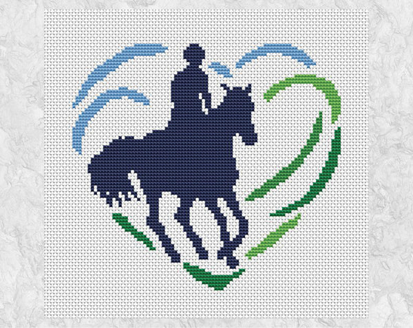 Horse Riding Heart cross stitch pattern - shown without frame