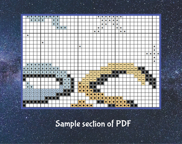 Inspirational cross stitch pattern quote - "I have loved the stars too fondly to be fearful of the night". Sample section of PDF.