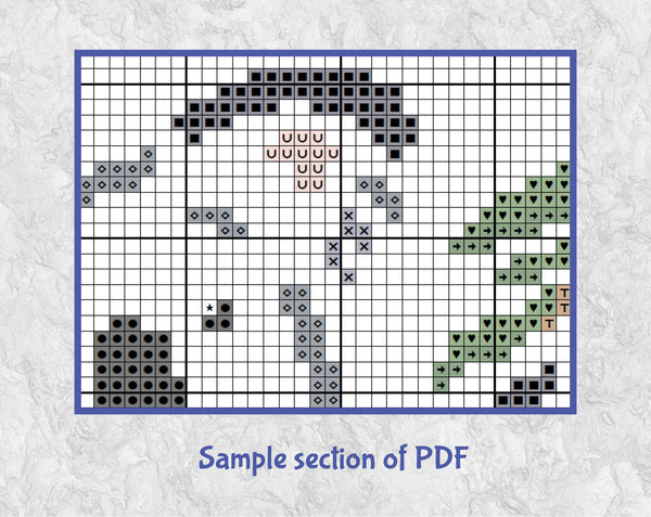 Koala Heart cross stitch pattern. Section of PDF.