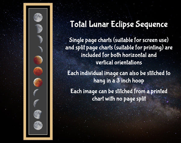 Total Lunar Eclipse Sequence cross stitch pattern - vertical layout