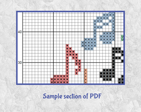 Larger Music Notes Heart cross stitch pattern. Section of PDF.