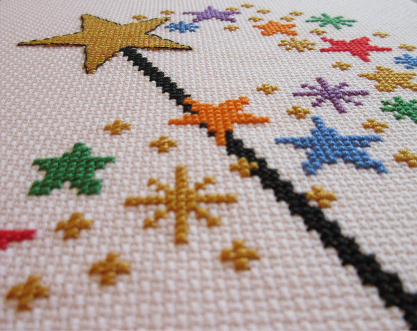 Magic Wand cross stitch pattern - angled view of stitching