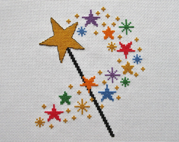 Magic Wand cross stitch pattern - picture of stitched piece