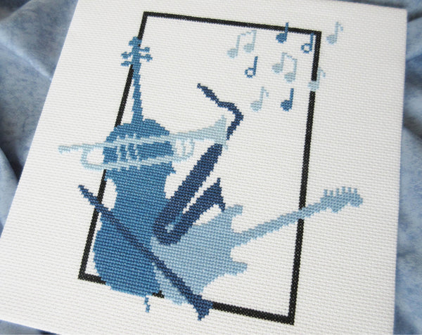 Musical Cluster cross stitch pattern - angled view of stitching