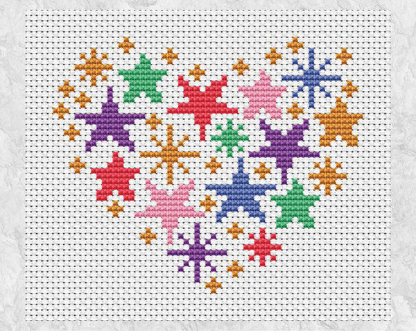 Stars Heart cross stitch pattern - without frame