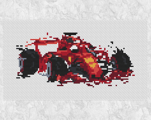 Modern Art Racing Car cross stitch pattern - splattered paint design