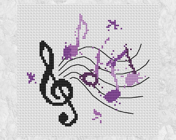 Splattered Paint Musical Notes cross stitch pattern - without frame
