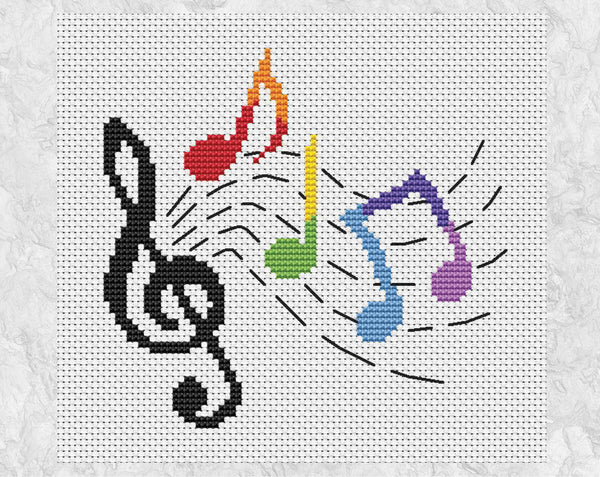 Rainbow Musical Notes cross stitch pattern
