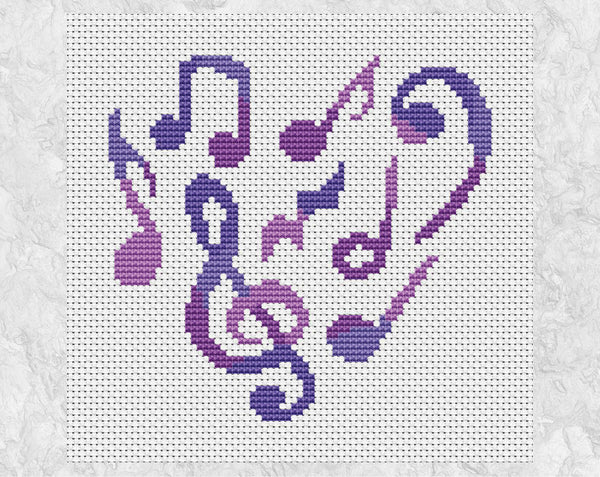 Music Heart cross stitch pattern - unframed purple version