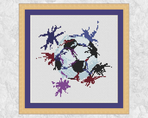 Splattered Paint Football cross stitch pattern - design for soccer fans