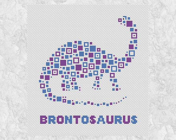 Squares Brontosaurus Dinosaur cross stitch pattern without frame