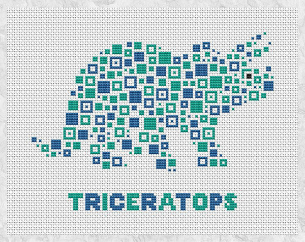 Squares Triceratops Dinosaur cross stitch pattern without frame