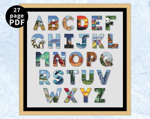 Explore the World Alphabet cross stitch pattern