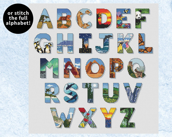 Explore the World Alphabet cross stitch pattern without frame