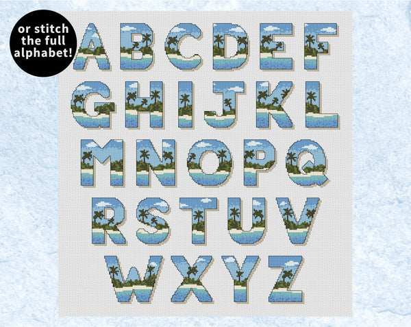 Desert Island Alphabet cross stitch pattern without frame
