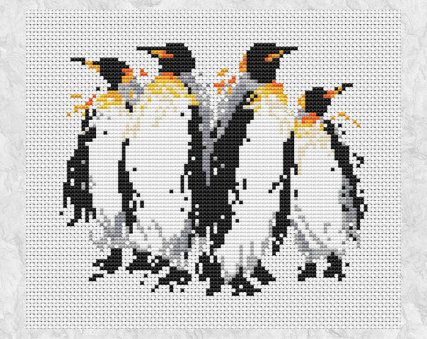 Watercolor effect penguins cross stitch design