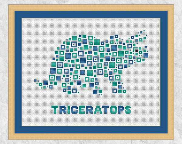 Squares Triceratops Dinosaur cross stitch pattern