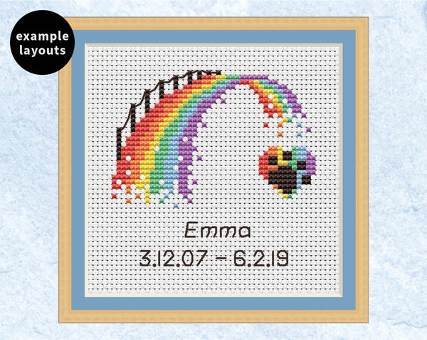 Personalised Mini Rainbow Bridge cross stitch pattern - with example name 'Emma'