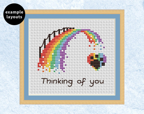 Personalised Mini Rainbow Bridge cross stitch pattern - with text 'Thinking of you'