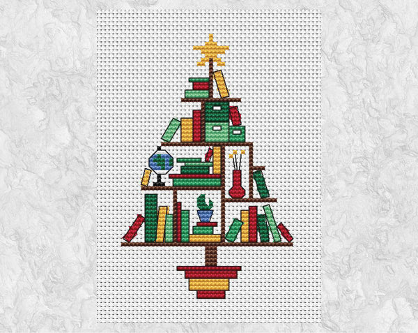 Book Lovers' Christmas Tree cross stitch pattern (smaller) - without frame