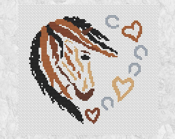Pony Heart cross stitch pattern - Sketched Hearts Collection - without frame