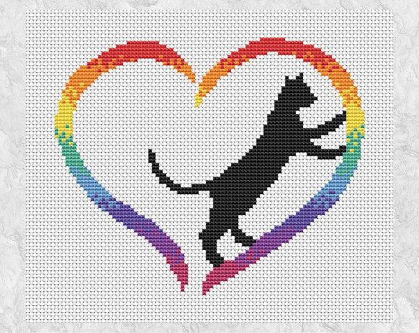 Rainbow Cat Heart cross stitch pattern - without frame