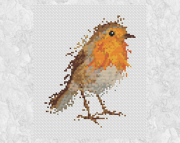 Splattered Paint Robin cross stitch pattern (larger) without frame