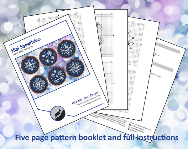 Pages of PDF booklet for mini snowflakes cross stitch pattern