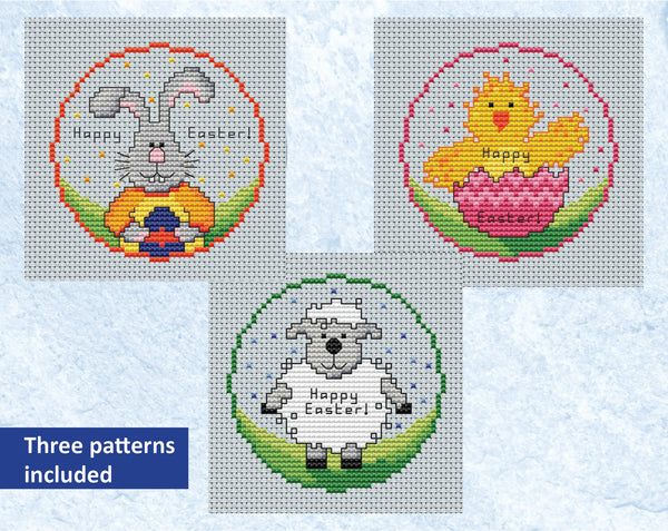 Easter Friends cross stitch patterns - bunny, chick and lamb without hoops