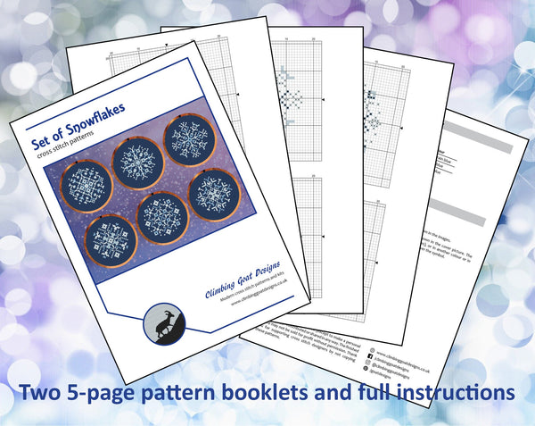 Pages of PDF booklet for mini snowflakes cross stitch pattern