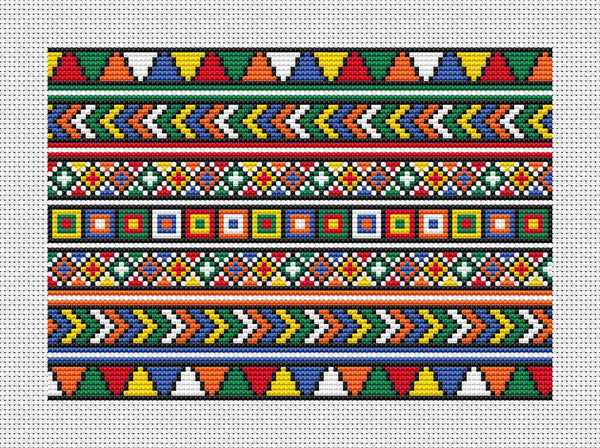 African Beadwork Inspired cross stitch pattern - geometric rainbow design