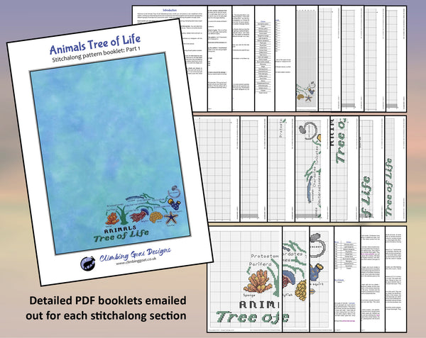 Animals Tree of Life Stitchalong. Detailed PDF booklets emailed out for each stitchalong section.