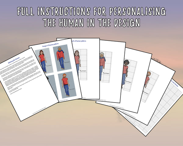 Animals Tree of Life cross stitch pattern. Full instructions for personalising the human in the design.