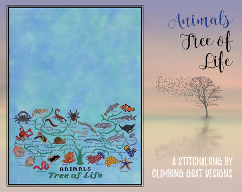 Animals Tree of Life Stitchalong by Climbing Goat Designs. Picture of pattern sections released so far.