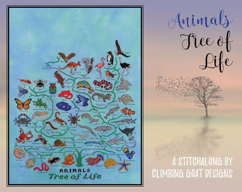 Animals Tree of Life Stitchalong by Climbing Goat Designs. Picture of pattern sections released so far.