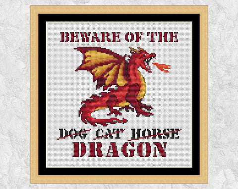 'Beware of the Dragon' cross stitch pattern