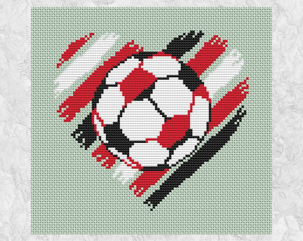 Brushstrokes Football Heart cross stitch pattern. Shown without frame.