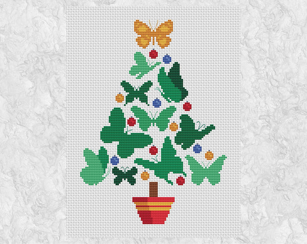 Butterfly Christmas Tree cross stitch patterns. Shown without frame.