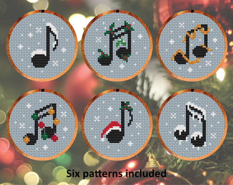 Christmas Music Notes cross stitch patterns. Six patterns included.