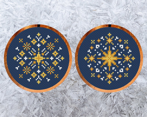 Christmas Stars Snowflakes cross stitch patterns: third and fourth designs.