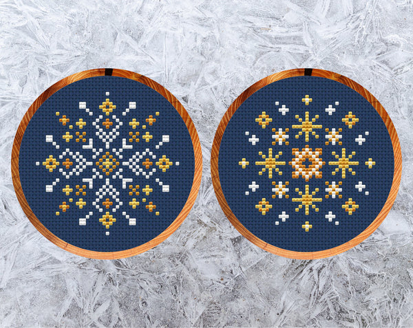 Christmas Stars Snowflakes cross stitch patterns: fifth and sixth designs.