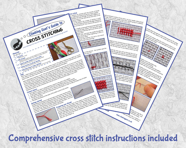 Comprehensive cross stitch instructions included.