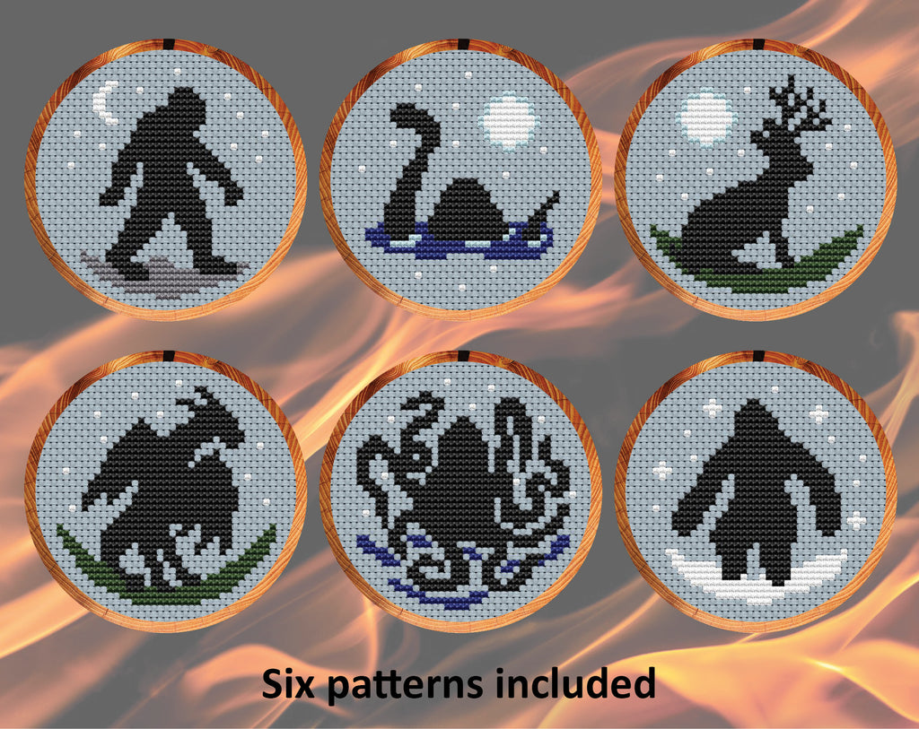 Cryptid Silhouettes cross stitch patterns – Climbing Goat Designs